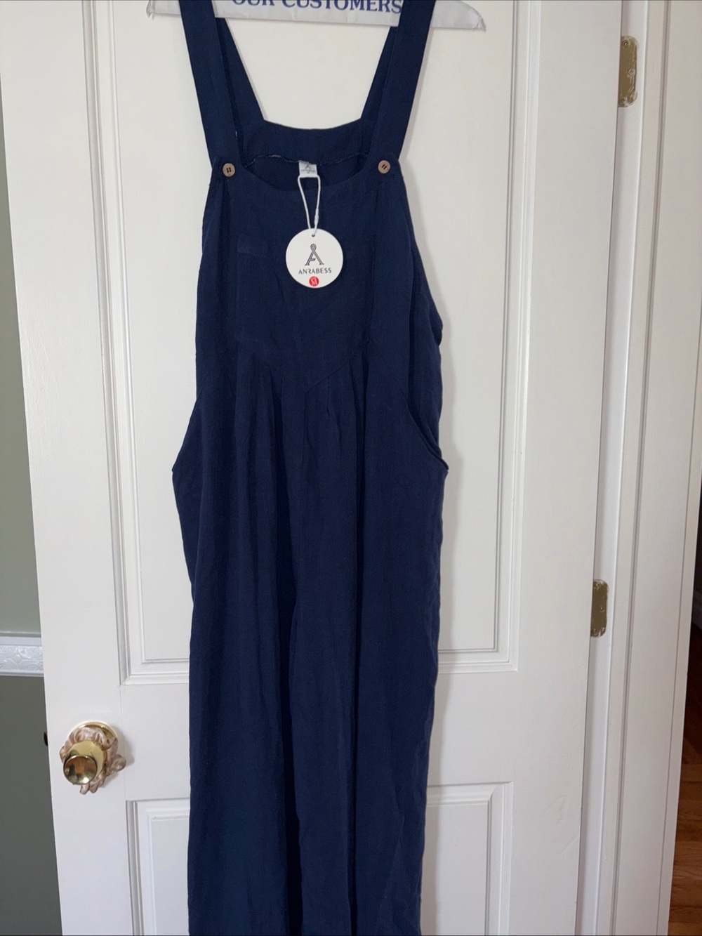 Anaross Navy Blue Linen Blend Overalls Jumpsuit